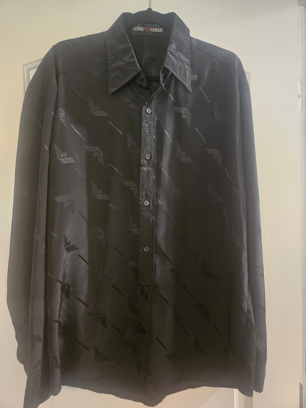 Giorgio Armani Black Satin Button-Up Shirt